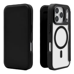 iPhone 17 Pro用 手帳型ハイブリッドケース カード入れ 衝撃吸収 シンプル マグネット式 磁力充電対応 ブラック 8985IP5BBHPMBK