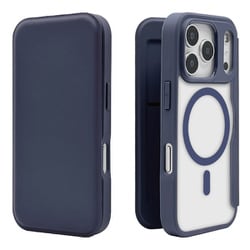 iPhone 17 Pro用 手帳型ハイブリッドケース カード入れ 衝撃吸収 シンプル マグネット式 磁力充電対応 ネイビー 8986IP5BBHPMNV