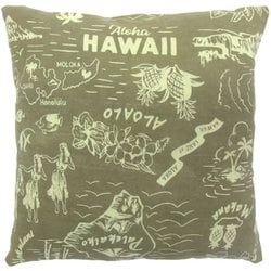 クッションカバー ヴィンテージアロハ 45cm用 インドコットン オリーブ IN056098
