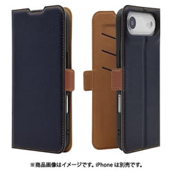 iPhone Air用 手帳型ケース 薄型 カード入れ スタンド機能 衝撃吸収 シンプル サイドマグネット NV BR 9060IP5CBSMNVB