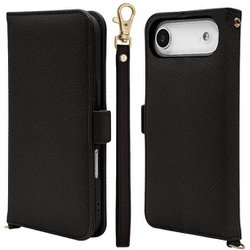 iPhone Air用 手帳型ケース カード入れ おしゃれ スタンド機能 シンプル ハンドストラップ付き サイドマグネット式 ブラック 9061IP5CBHSBK