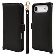 iPhone Air用 手帳型ケース カード入れ おしゃれ スタンド機能 シンプル ハンドストラップ付き サイドマグネット式 ブラック 9061IP5CBHSBK