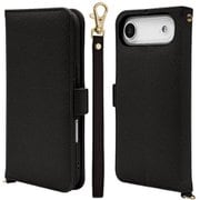 iPhone Air用 手帳型ケース カード入れ おしゃれ スタンド機能 シンプル ハンドストラップ付き サイドマグネット式 ブラック 9061IP5CBHSBK