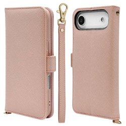 iPhone Air用 手帳型ケース カード入れ おしゃれ スタンド機能 シンプル ハンドストラップ付き サイドマグネット式 ライトピンク 9062IP5CBHSLPK