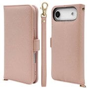 iPhone Air用 手帳型ケース カード入れ おしゃれ スタンド機能 シンプル ハンドストラップ付き サイドマグネット式 ライトピンク 9062IP5CBHSLPK