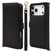 iPhone 17 Pro Max用 手帳型ケース カード入れ おしゃれ スタンド機能 シンプル ハンドストラップ付き サイドマグネット式 ブラック 9083IP5DBHSBK