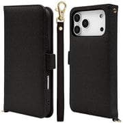 iPhone 17 Pro Max用 手帳型ケース カード入れ おしゃれ スタンド機能 シンプル ハンドストラップ付き サイドマグネット式 ブラック 9083IP5DBHSBK