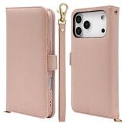 iPhone 17 Pro Max用 手帳型ケース カード入れ おしゃれ スタンド機能 シンプル ハンドストラップ付き サイドマグネット式 ライトピンク 9084IP5DBHSLPK