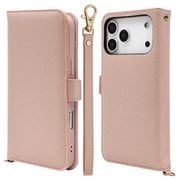 iPhone 17 Pro Max用 手帳型ケース カード入れ おしゃれ スタンド機能 シンプル ハンドストラップ付き サイドマグネット式 ライトピンク 9084IP5DBHSLPK