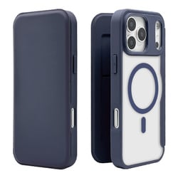 iPhone 17 Pro Max用 手帳型ケース 薄型 カード入れ スタンド機能 衝撃吸収 シンプル サイドマグネット 磁力充電対応 ネイビー 9086IP5DBHPMNV