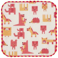 ミニタオル 15×15cm ブロックアニマル ピンク L-230704
