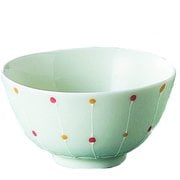 飯碗 水玉 藍花 陶器 波佐見焼 赤 10536