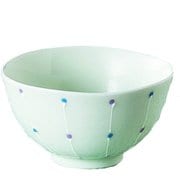飯碗 水玉 藍花 陶器 波佐見焼 青 10538