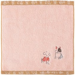 ミニタオル 25×25cm 日本製 Wonderful World by obuchi わんぱくわんこ ピンク OBWW-070