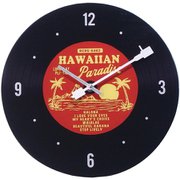 掛け時計 ガラスウォールクロック ハワイアンレコード 直径30cm 電池式 レッド CL056302