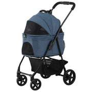 TPC-990-NV [3WAYペットカート ワンタッチ 折りたたみ コンパクト 収納袋付 保温保冷剤用ポケット 飛び出し防止リード2本 前窓オープン メッシュ窓 カート下小物入れ ドリンクホルダー 後輪ロック ネイビー]