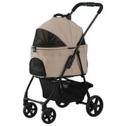TPC-990-BE [3WAYペットカート ワンタッチ 折りたたみ コンパクト 収納袋付 保温保冷剤用ポケット 飛び出し防止リード2本 前窓オープン メッシュ窓 カート下小物入れ ドリンクホルダー 後輪ロック ベージュ]