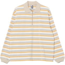 ヘビーウェイトボーダーロングスリーブポロ レディース シャツ Greige/White（G096） WLサイズ CH11-2658