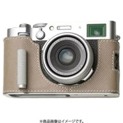 富士フィルム X100VI用 本革ケース クラシック メタルグリップ付 ライトベージュ/白ステッチ PTBD013
