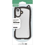 iPhone 17用 ケース ハイブリッド カバー 衝撃吸収 磁気吸着対応メタルステッカー付 ストラップホール付 ストラップホールシート付 猫耳デザイン 背面クリア ナイトキャット PM-A25AFCCATBK