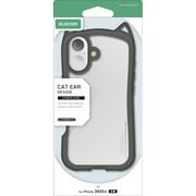 iPhone 17用 ケース ハイブリッド カバー 衝撃吸収 磁気吸着対応メタルステッカー付 ストラップホール付 ストラップホールシート付 猫耳デザイン 背面クリア スモーキー PM-A25AFCCATCH