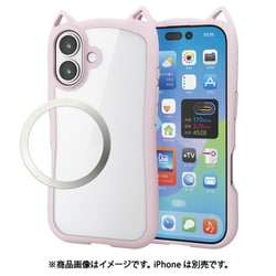 iPhone 17用 ケース ハイブリッド カバー 衝撃吸収 磁気吸着対応メタルステッカー付 ストラップホール付 ストラップホールシート付 猫耳デザイン 背面クリア サクラ PM-A25AFCCATPN