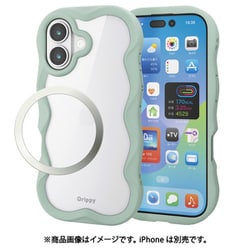 iPhone 17用 ケース ハイブリッド カバー 衝撃吸収 磁気吸着対応メタルステッカー付 ストラップホール付 ストラップホールシート付 背面クリア Grippy グリーン PM-A25AFCWAVEGN