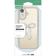 iPhone 17用 ケース ハイブリッド カバー 衝撃吸収 ストラップホール付 ストラップホールシート付 リボンデザイン パールベージュ PM-A25AHVRIBE