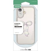 iPhone 17用 ケース ハイブリッド カバー 衝撃吸収 ストラップホール付 ストラップホールシート付 リボンデザイン パールホワイト PM-A25AHVRIWH