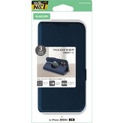 iPhone 17用 ケース レザー カバー 手帳型 マグネット フラップ 衝撃吸収 MAGKEEP 磁力吸着ワイヤレス充電対応 ストラップホール付 スタンド機能付 ネイビー PM-A25APLFMGNV