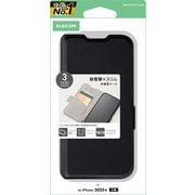 iPhone 17用 ケース レザー カバー 手帳型 マグネット フラップ 衝撃吸収 ストラップホール付 スタンド機能付 ブラック PM-A25APLFY3BK