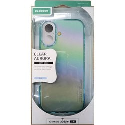 iPhone 17用 ケース ソフト カバー 磁気吸着対応メタルステッカー付 ストラップホール付 ストラップホールシート付 オーロラデザイン ブルー PM-A25AUCABU