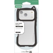 iPhone 17 Pro用 ケース ハイブリッド カバー 衝撃吸収 磁気吸着対応メタルステッカー付 ストラップホール付 ストラップホールシート付 猫耳デザイン 背面クリア ナイトキャット PM-A25CFCCATBK