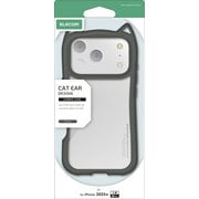 iPhone 17 Pro用 ケース ハイブリッド カバー 衝撃吸収 磁気吸着対応メタルステッカー付 ストラップホール付 ストラップホールシート付 猫耳デザイン 背面クリア スモーキー PM-A25CFCCATCH