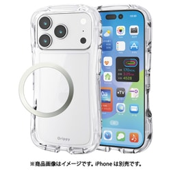 iPhone 17 Pro用 ケース ハイブリッド カバー 衝撃吸収 磁気吸着対応メタルステッカー付 ストラップホール付 ストラップホールシート付 Grippy クリア PM-A25CGRPACR