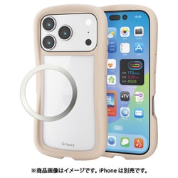 iPhone 17 Pro用 ケース ハイブリッド カバー 衝撃吸収 磁気吸着対応メタルステッカー付 ストラップホール付 ストラップホールシート付 Grippy ベージュ PM-A25CGRPFCBE