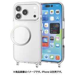 iPhone 17 Pro用 ケース ハイブリッド カバー 衝撃吸収 磁気吸着対応メタルステッカー付 ショルダーストラップホール付 クリア PM-A25CHVCKSHCR