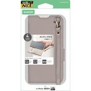 iPhone 17 Pro用 ケース レザー カバー 手帳型 マグネット フラップ 衝撃吸収 ハンドストラップ付 スタンド機能付 グレージュ PM-A25CPLFY4GB