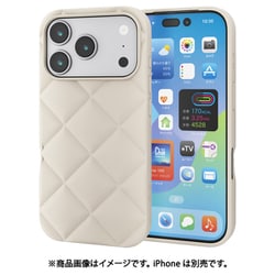 iPhone 17 Pro用 ケース ソフト カバー 衝撃吸収 ストラップホール付 ストラップホールシート付 キルティング風デザイン ベージュ PM-A25CUCQBE