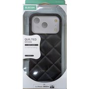 iPhone 17 Pro用 ケース ソフト カバー 衝撃吸収 ストラップホール付 ストラップホールシート付 キルティング風デザイン ブラック PM-A25CUCQBK