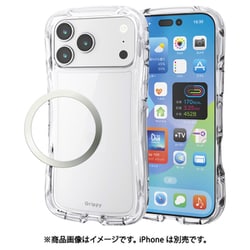 iPhone 17 Pro Max用 ケース ハイブリッド カバー 衝撃吸収 磁気吸着対応メタルステッカー付 ストラップホール付 ストラップホールシート付 Grippy クリア PM-A25DGRPACR
