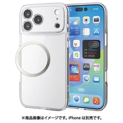 iPhone 17 Pro Max用 ケース ハイブリッド カバー 衝撃吸収 磁気吸着対応メタルステッカー付 ストラップホール付 背面ガラス 極限保護 クリア PM-A25DHVCGKCR