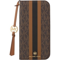 iPhone 17用 MICHAEL KORS - Folio Case Stripe with Tassel Charm for Magsafe Brown MKSTTCBRWFLIP2563