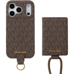 iPhone 17 Pro用 MICHAEL KORS - Wrap Case Magsafe Card Wallet with Strap Brown MKWSCWBRNPWIP2563P