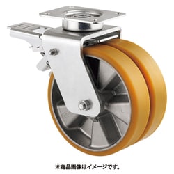 テンテキャスター 重荷重用高性能双輪キャスター"DELTA TWIN"（ポリウレタン車輪・メンテナンスフリー）Φ160 自在式（トータルロック付） 9942ITP160P63