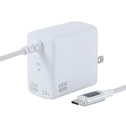 急速充電器 USB PD（パワーデリバリー）対応 USB-Cケーブル一体型 1.2m 65W GAN採用 LED表示付き ホワイト JYU-AC0212W
