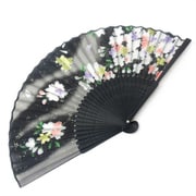 シルク扇子 さくら黒 ラメ入り FA504-547