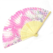 シルク扇子 花と蝶 ピンク FA504-723