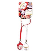 FA604-969 [招福長寿猫鈴ペアストラップ ホワイト レッド]