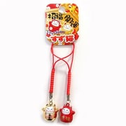 FA604-970 [開運招福ペア猫鈴ストラップ レッド ゴールド]